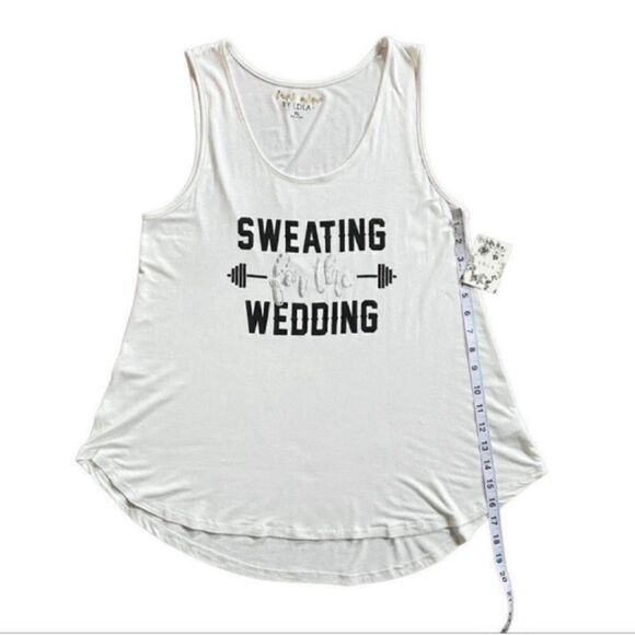 LDLA Bridal Sweating For The Wedding White & Silver Metallic Barbell Tank Top XL - Picture 10 of 10